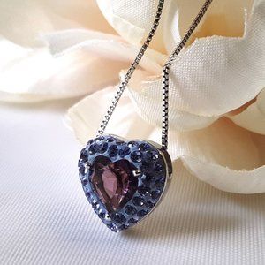 Sterling Silver Pendant & Box Chain Amethyst Heart